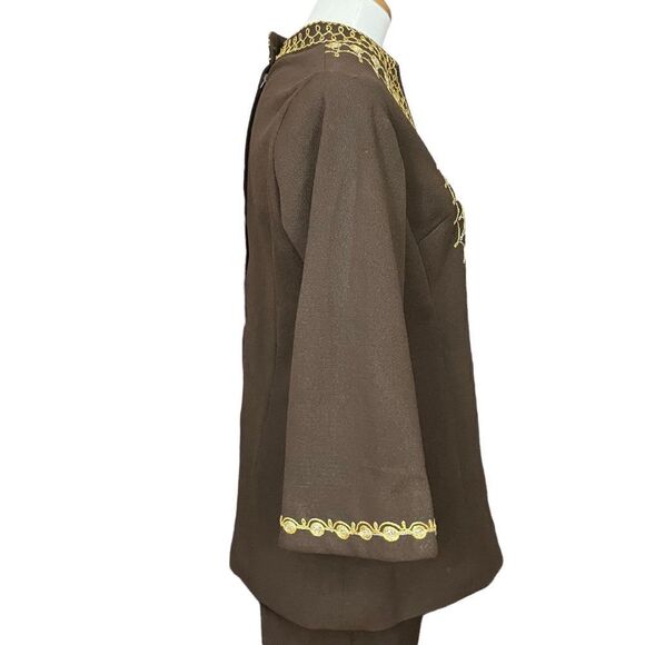 60’s/ 70’s Brown and Gold Tunic and Pants Suit Ornate Gold Trim S/M - Picture 5 of 14